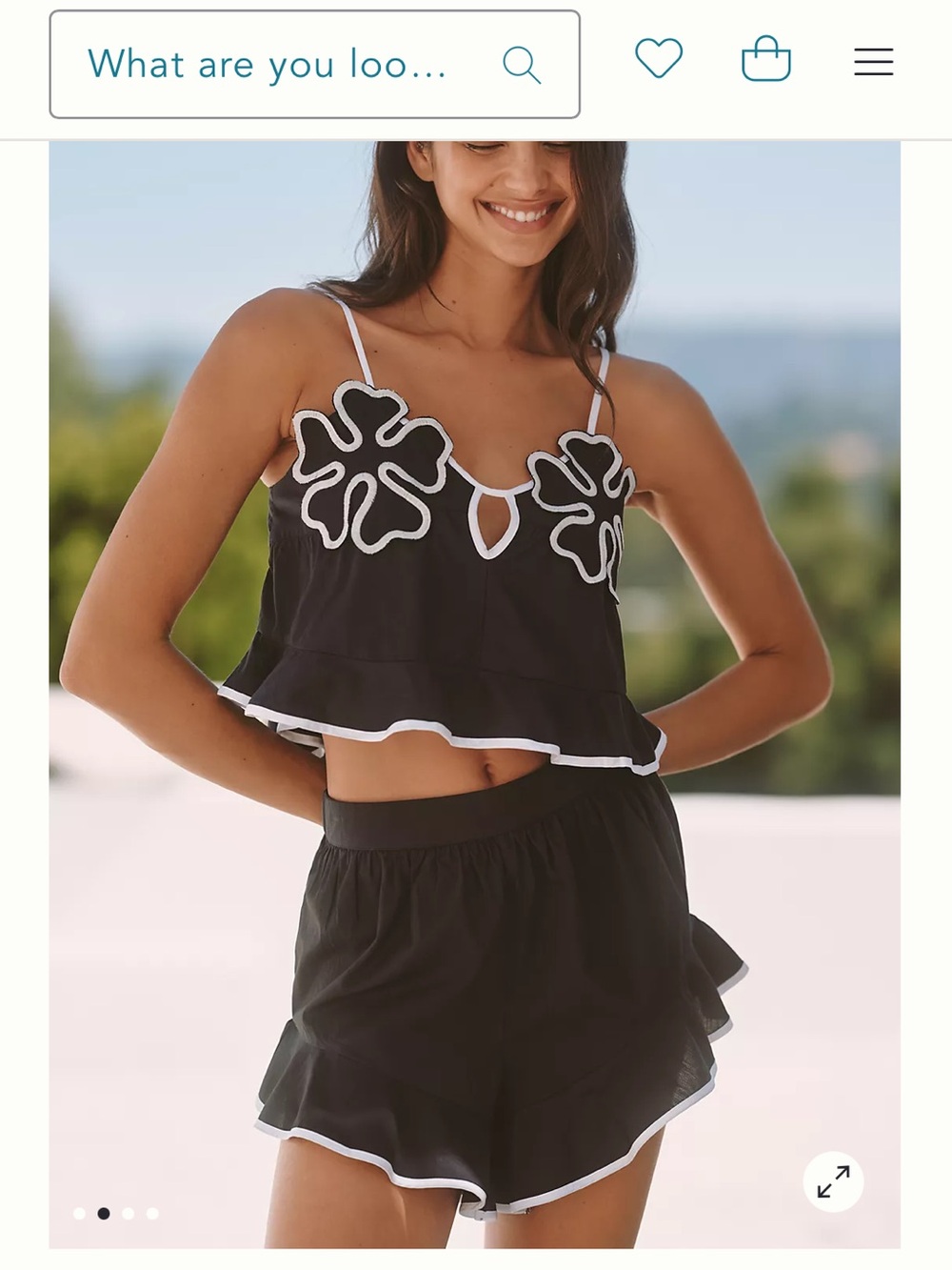 Anthropologie Black and White Floral-Trim Camisole Set